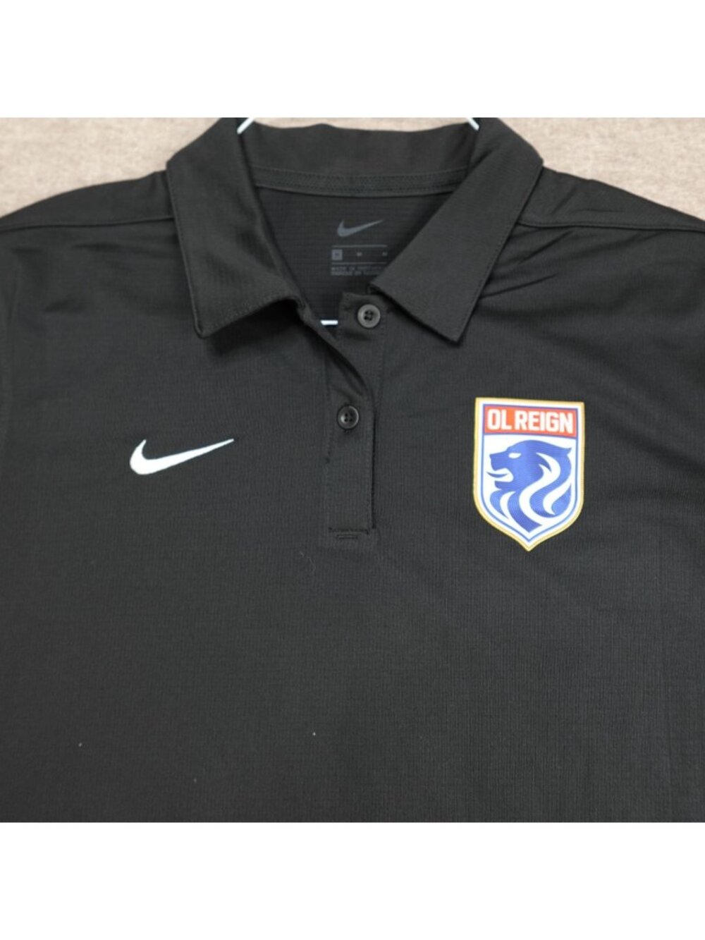 Nike Womens Polo Shirt Medium Black Ol Reign Soccer Club NEW